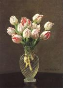 Otto Scholderer Tulpen in hohem Glas oil on canvas